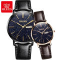 2866 OLEVS Marca Moda Casual Un par de reloj de pulsera para hombres y mujeres Material de la correa de cuero de la Pu Día / fecha Reloj de cuarzo Reloj de amante